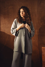 Textured Button Down Co-ord Set - Ice Grey