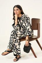 Flora Linen Co-Ord Set - Black & Cream