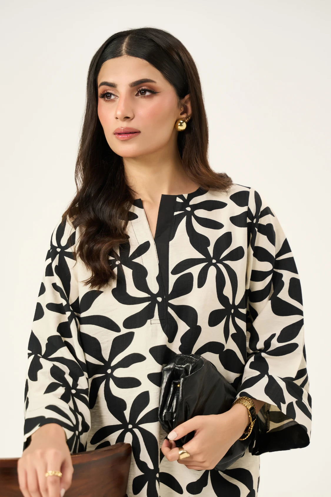 Flora Linen Co-Ord Set - Black & Cream