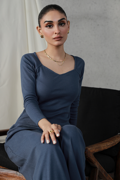 Sweet Heart Neck Top - Indigo