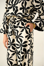 Flora Linen Co-Ord Set - Black & Cream