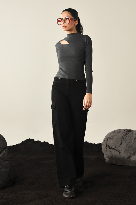 Mock Neck Top - Graphite