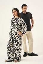 Flora Linen Co-Ord Set - Black & Cream