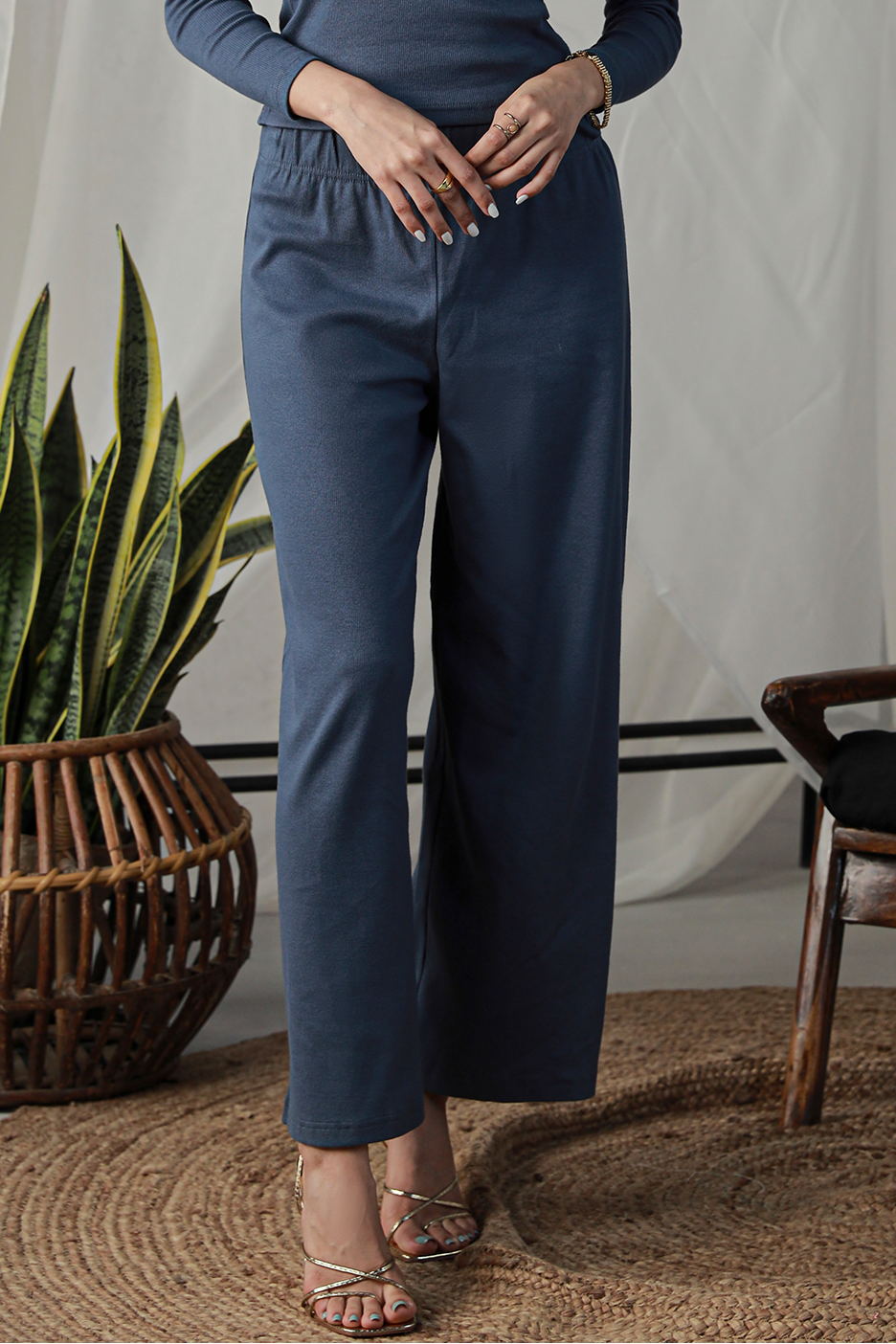 Rib Wide Leg Pants - Indigo Secondary image