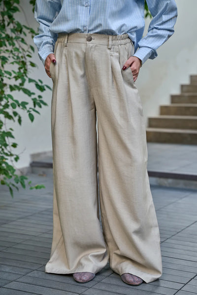 Wide Linen Pants - Mist Grey