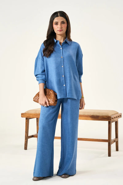 Button-down Co-Ord Set - Warm Blue