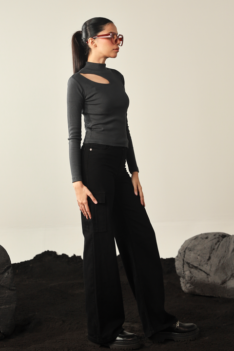 Mock Neck Top - Graphite