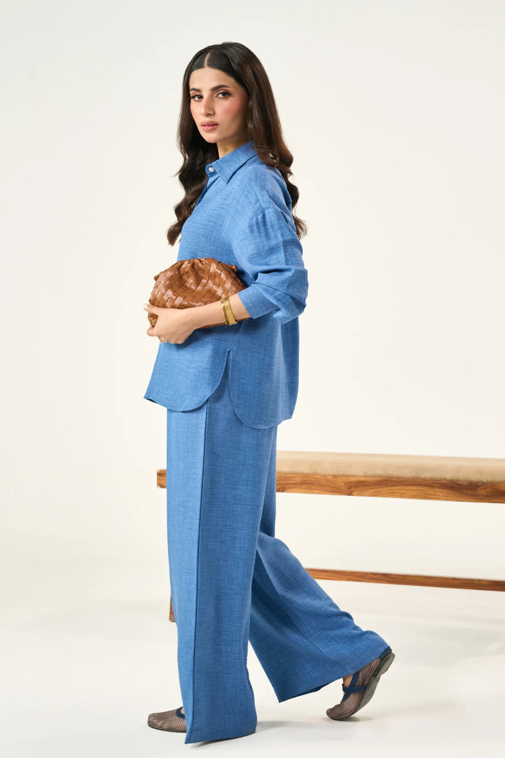 Button-down Co-Ord Set - Warm Blue