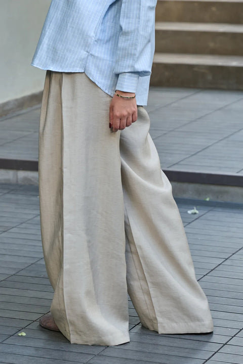 Wide Linen Pants - Beige