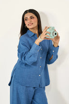Button-down Co-Ord Set - Warm Blue