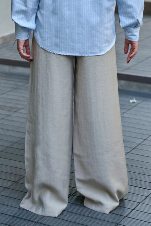 Wide Linen Pants - Beige