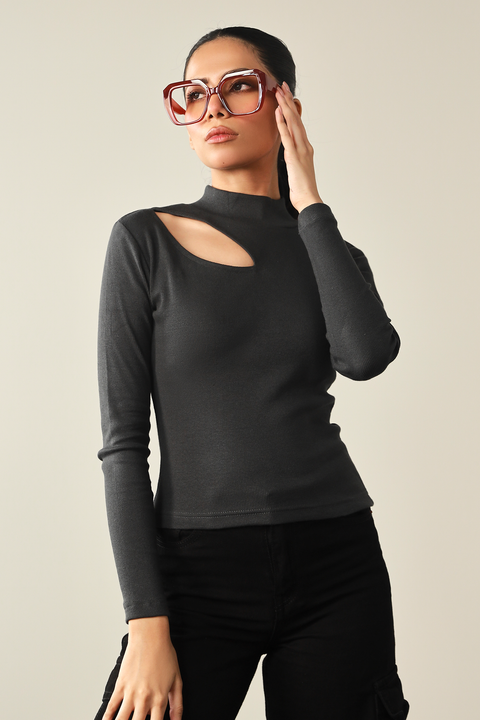 Mock Neck Top - Graphite