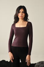 Square Neck Ribbed Top - Plum