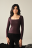 Square Neck Ribbed Top - Plum