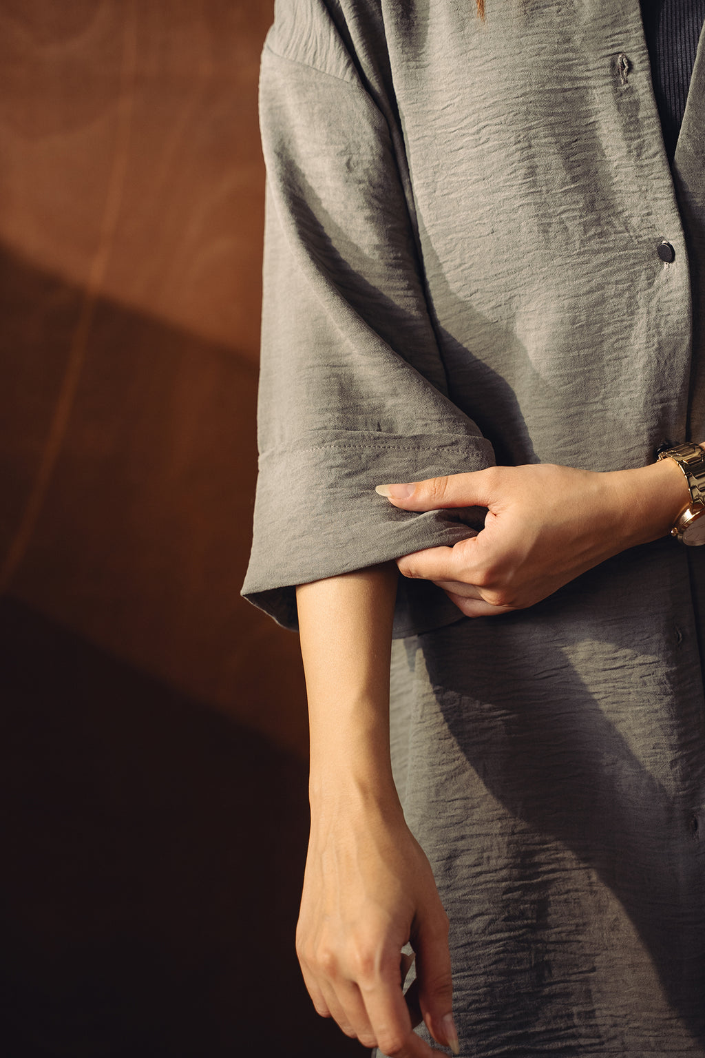 Textured Button Down Co-ord Set - Ice Grey
