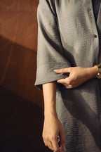 Textured Button Down Co-ord Set - Ice Grey