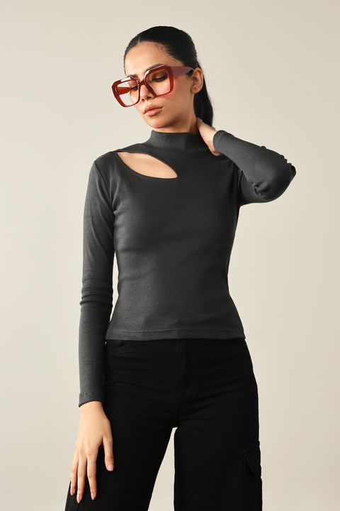 Mock Neck Top - Graphite