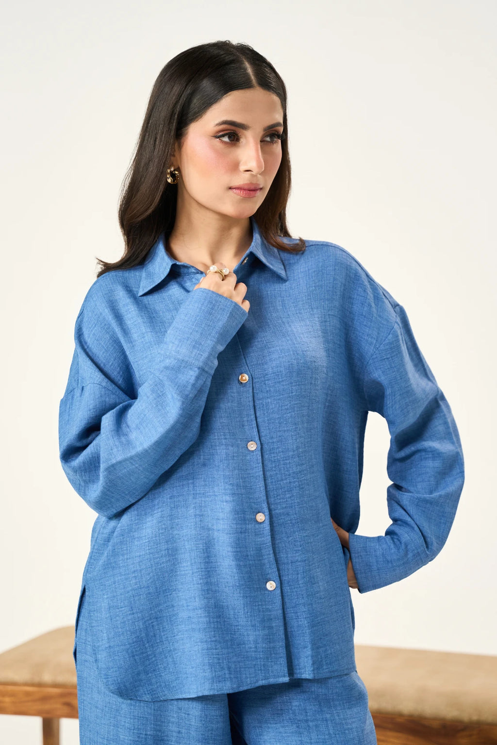 Button-down Co-Ord Set - Warm Blue
