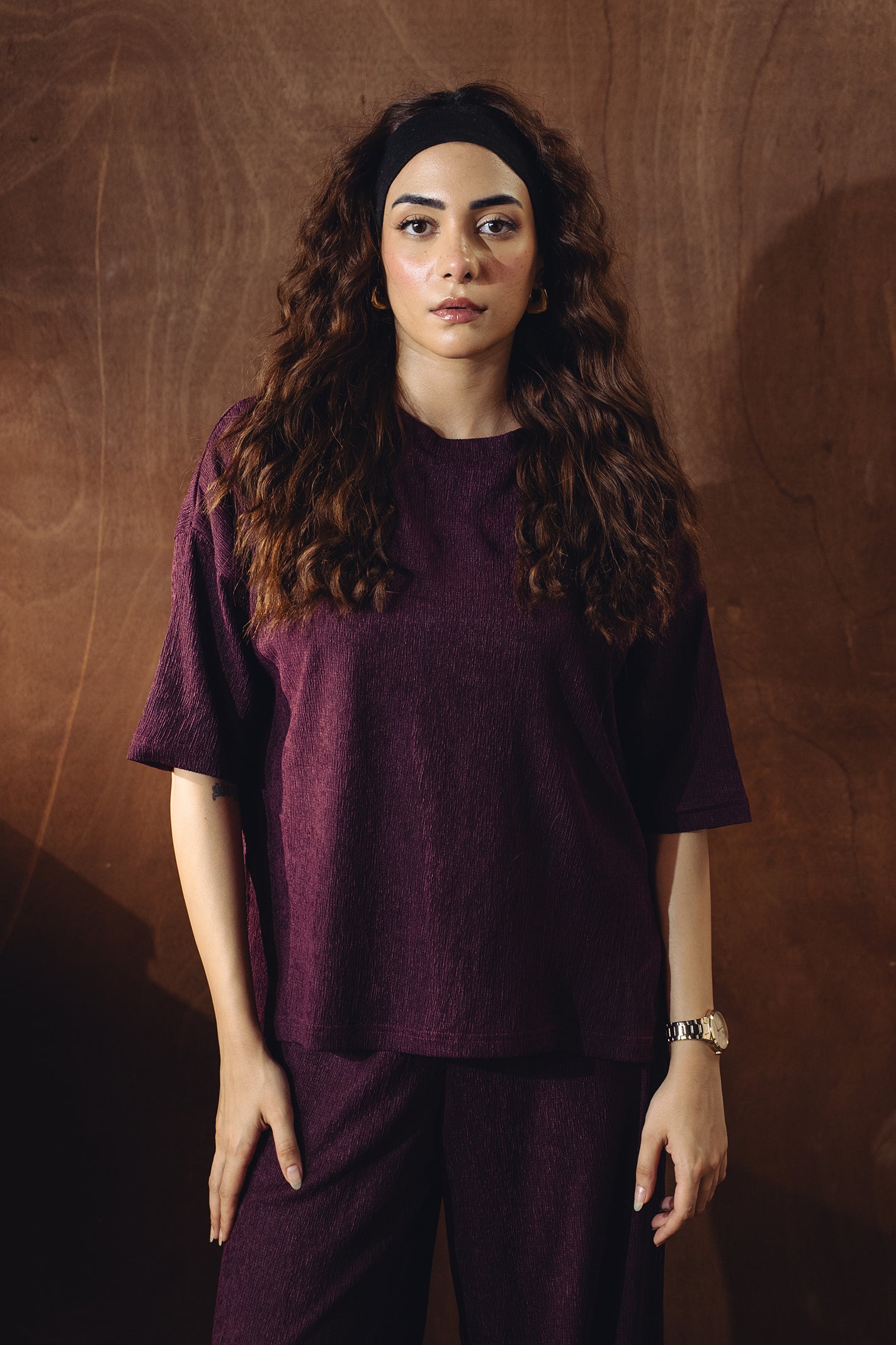 Relax Fit Textured Co-ord Set - Magenta Main image