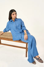 Button-down Co-Ord Set - Warm Blue