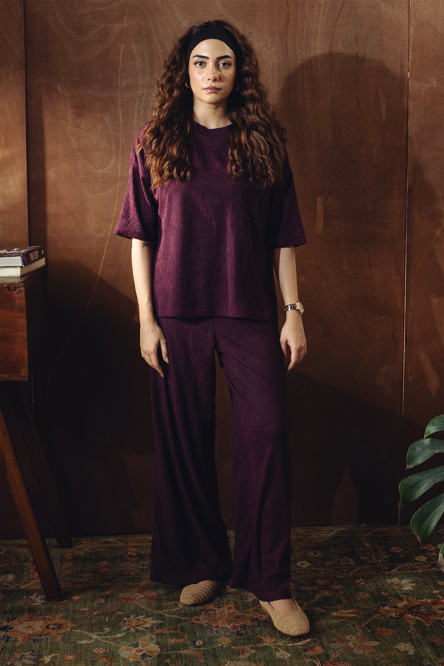 Relax Fit Textured Co-ord Set - Magenta Secondary image