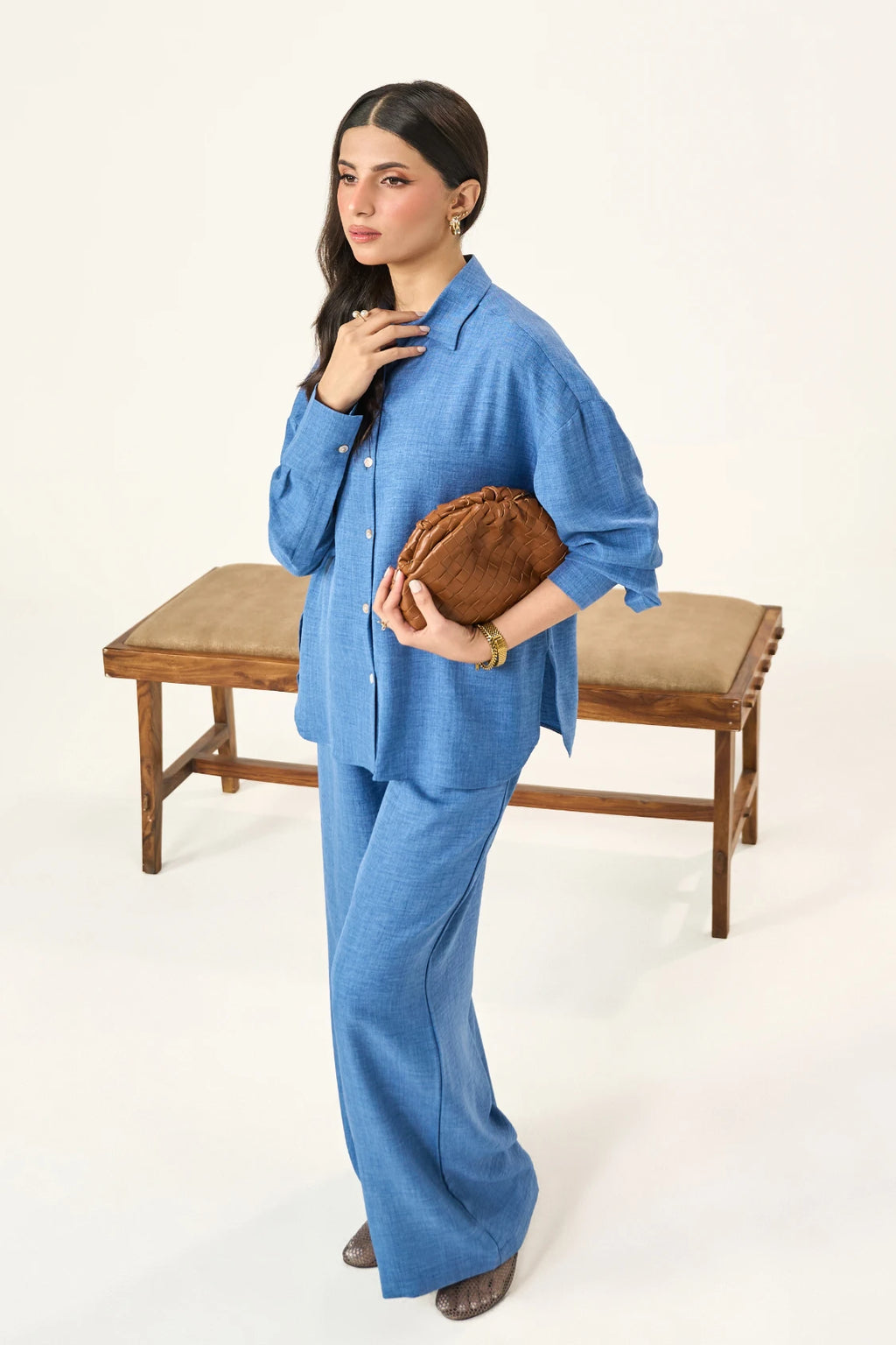 Button-down Co-Ord Set - Warm Blue