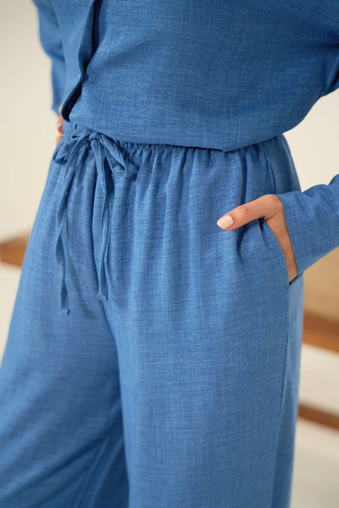 Button-down Co-Ord Set - Warm Blue