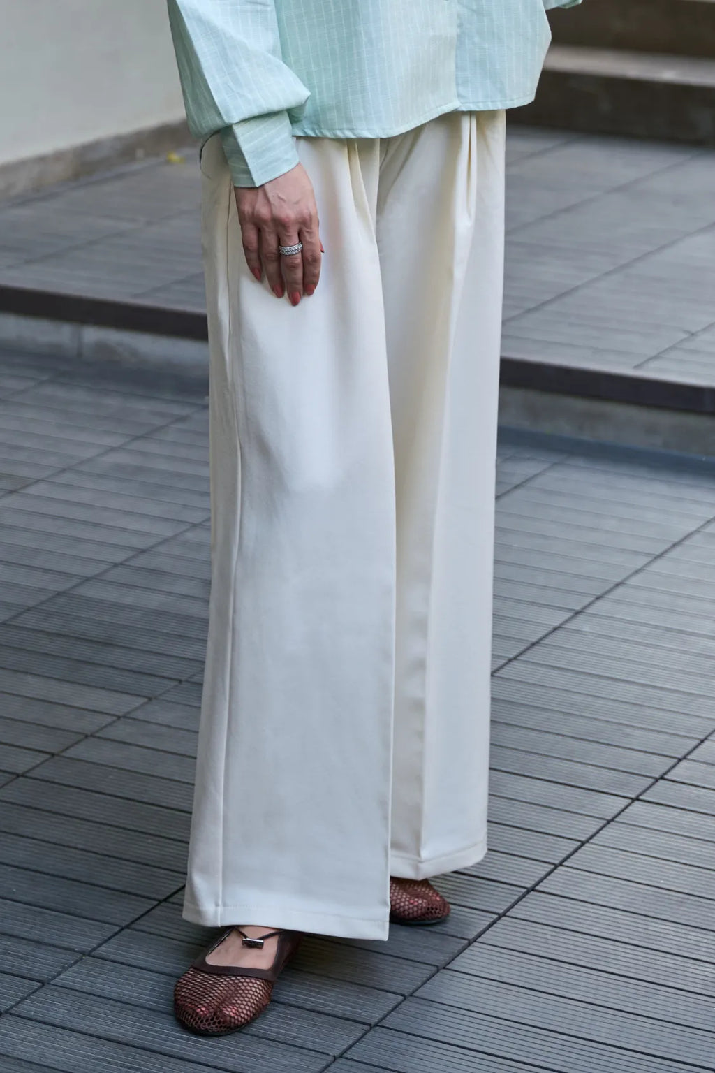 Pleated wide leg pants - White