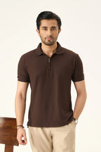 Waffle Zip Polo - Mocha Brown