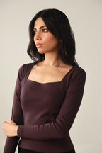 Square Neck Ribbed Top - Plum