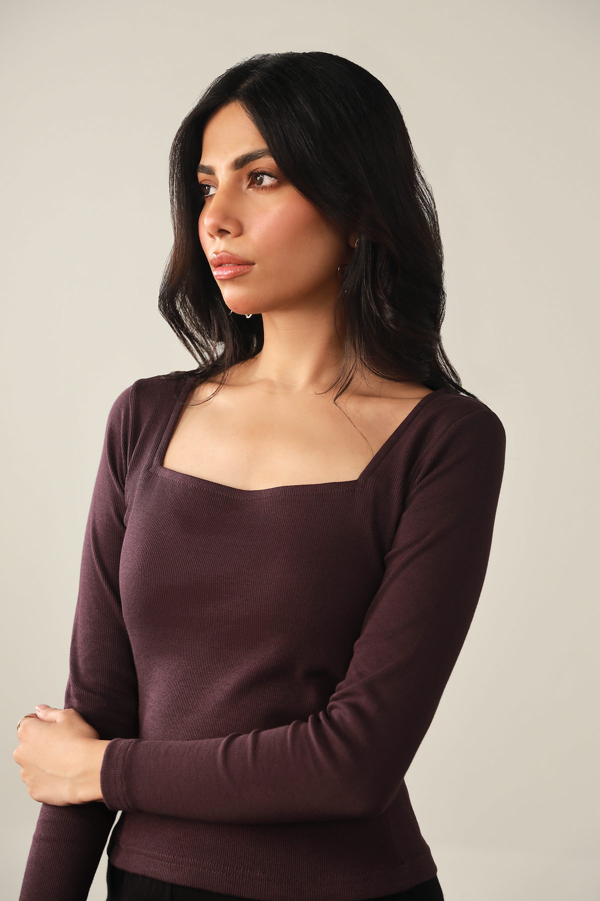 Square Neck Ribbed Top - Plum