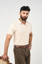 Diamond Texture Polo Shirt - Cream