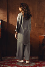 Textured Button Down Co-ord Set - Ice Grey