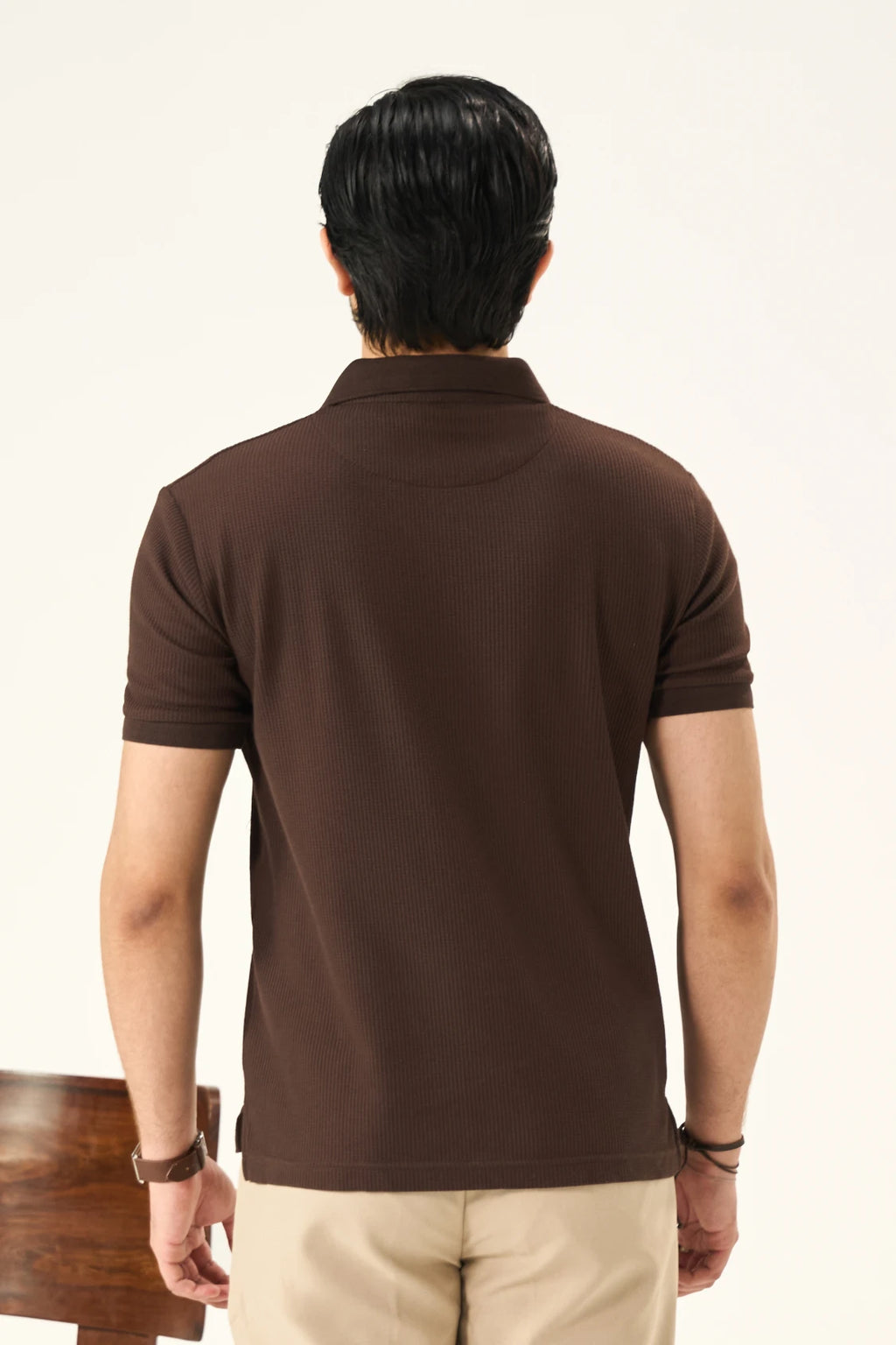 Waffle Zip Polo - Mocha Brown