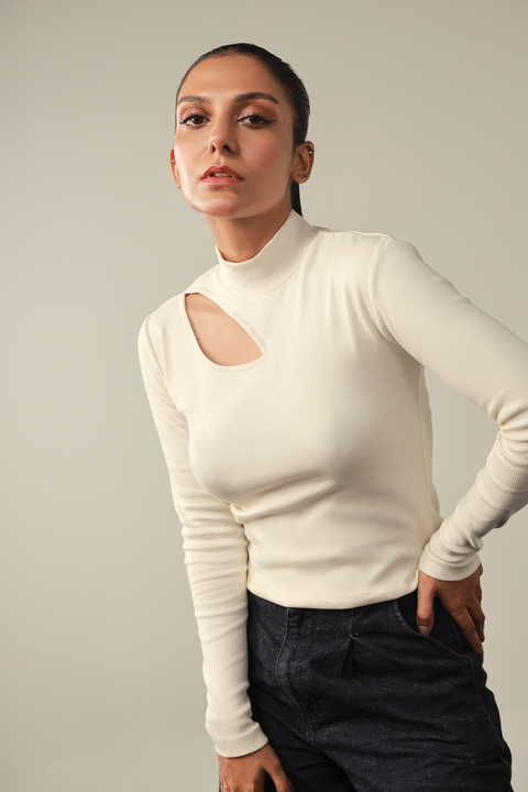 Mock Neck Top - Off White