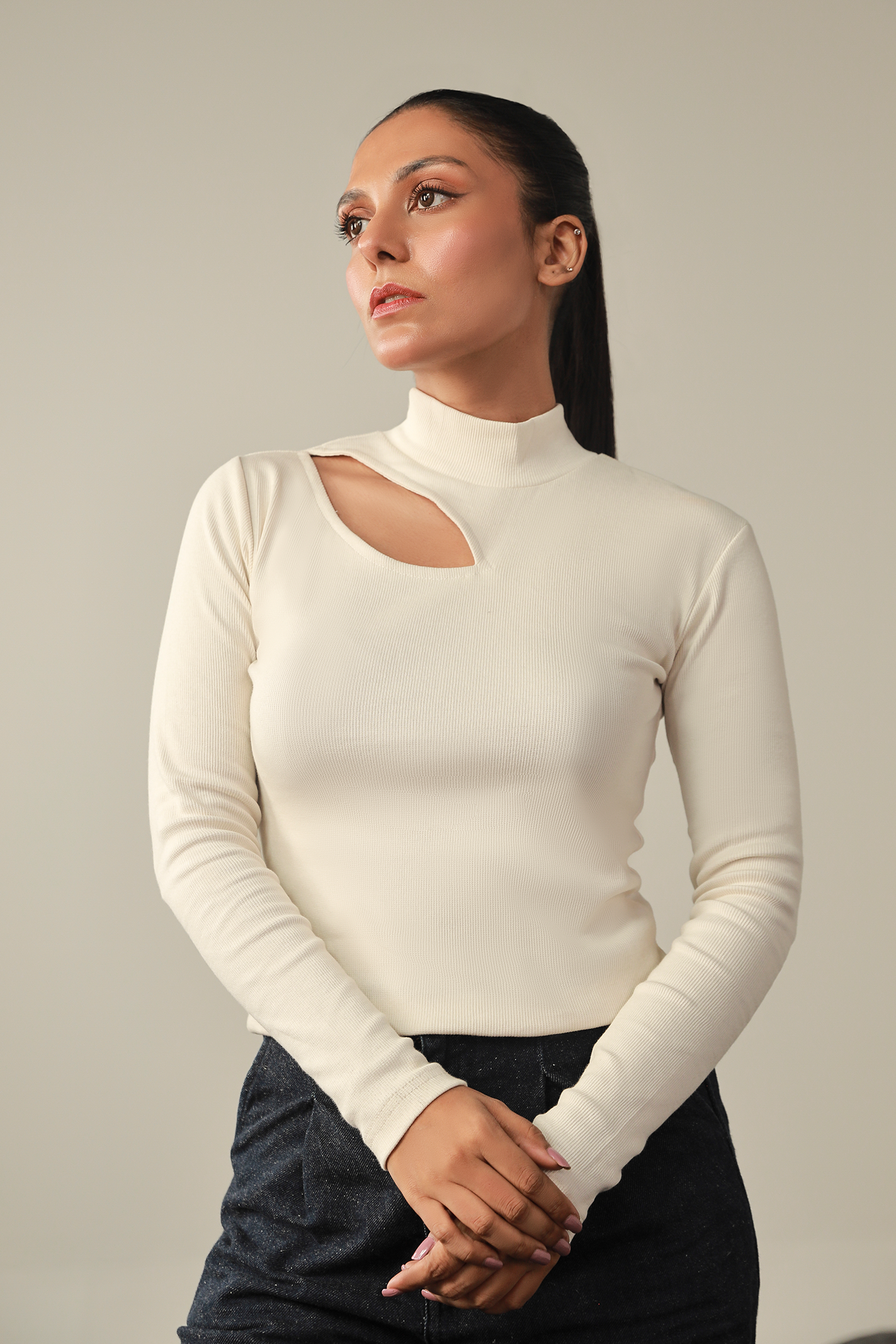 Mock Neck Top - Off White Secondary image