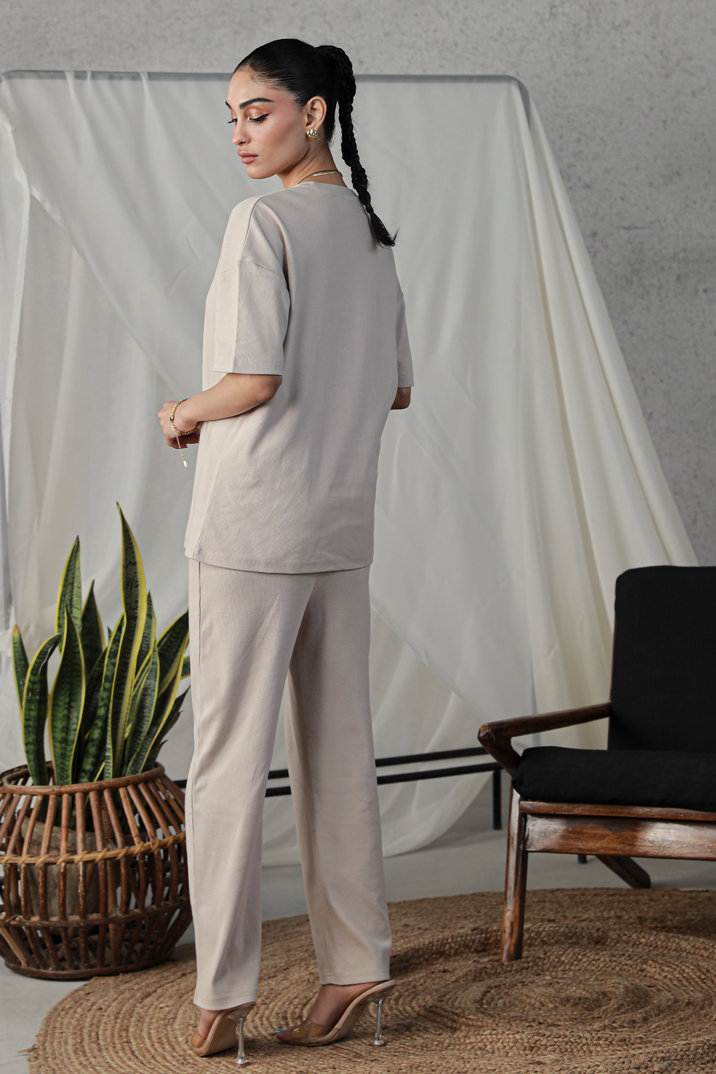 Textured Oversized Set - Nude