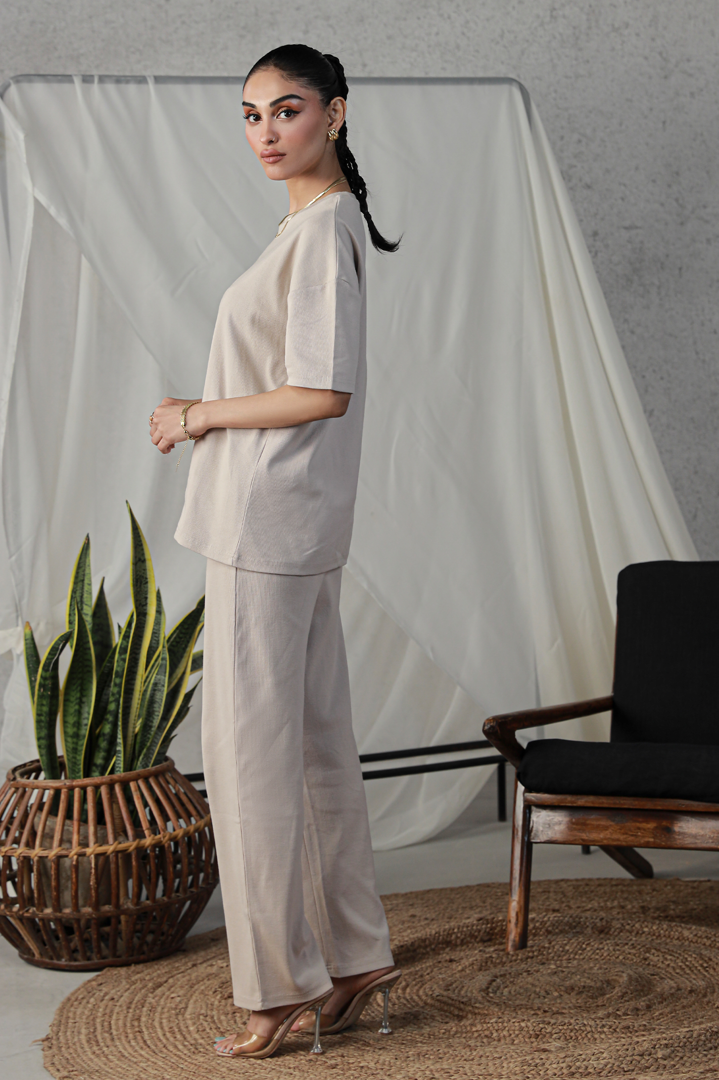 Textured Oversized Set - Nude Secondary image