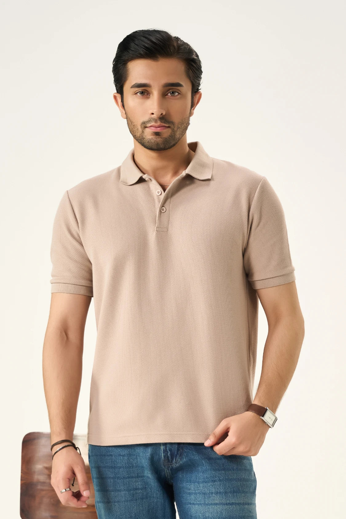 Diamond Texture Polo Shirt - Sand Main image