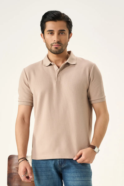 Diamond Texture Polo Shirt - Sand