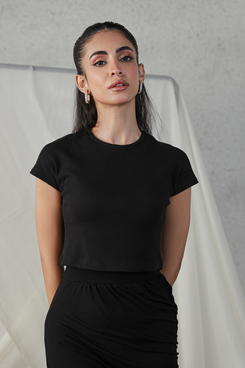 Rib Cropped Top - Black