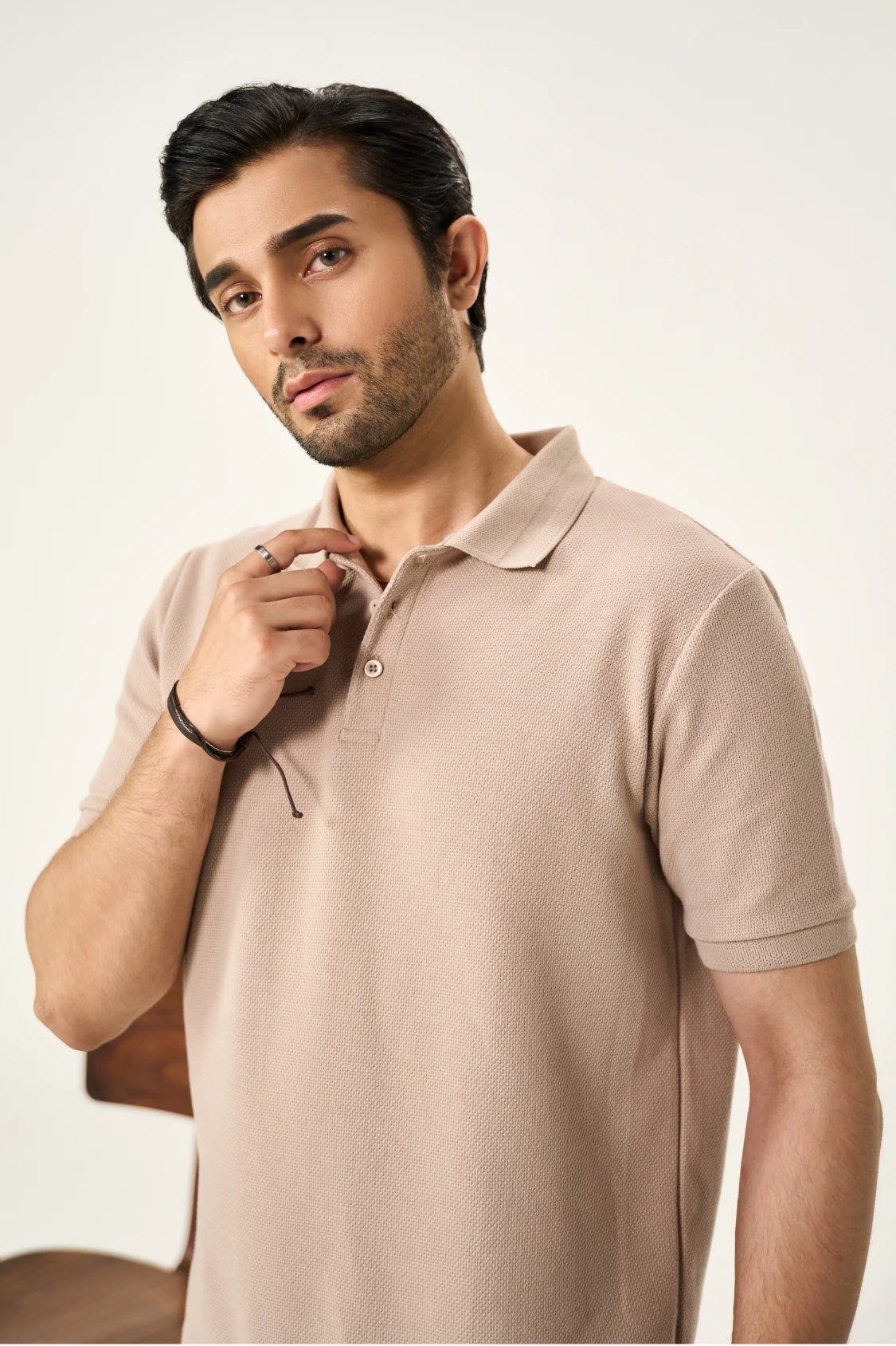 Diamond Texture Polo Shirt - Sand Secondary image