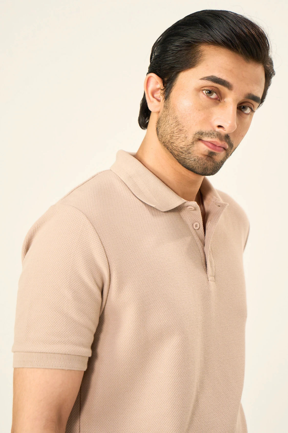 Diamond Texture Polo Shirt - Sand
