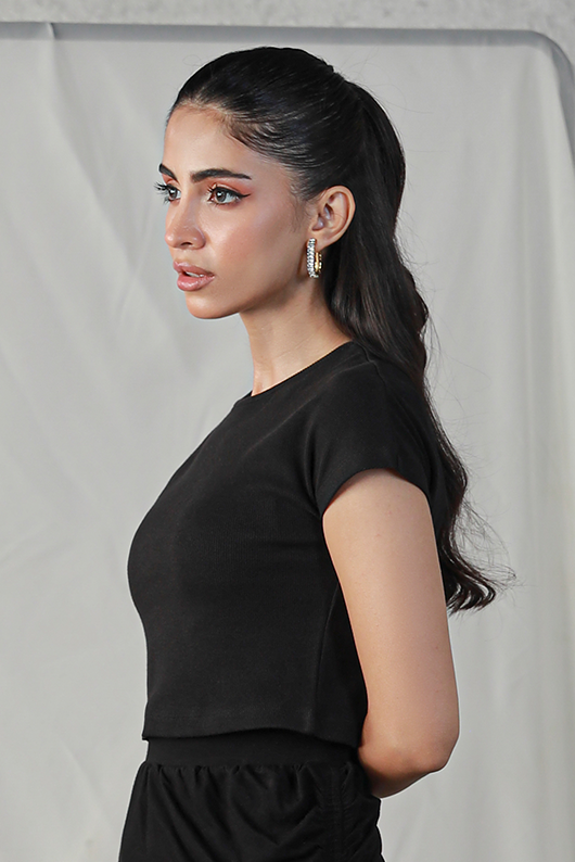 Rib Cropped Top - Black Secondary image