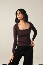 Square Neck Ribbed Top - Plum