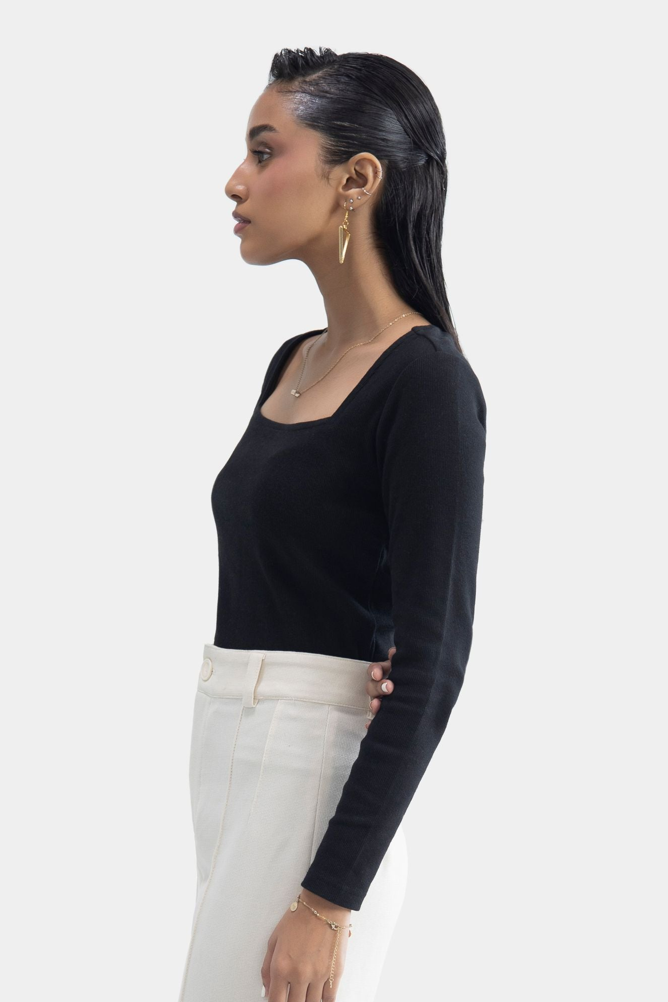 Square Neck Ribbed Top - Black Secondary image