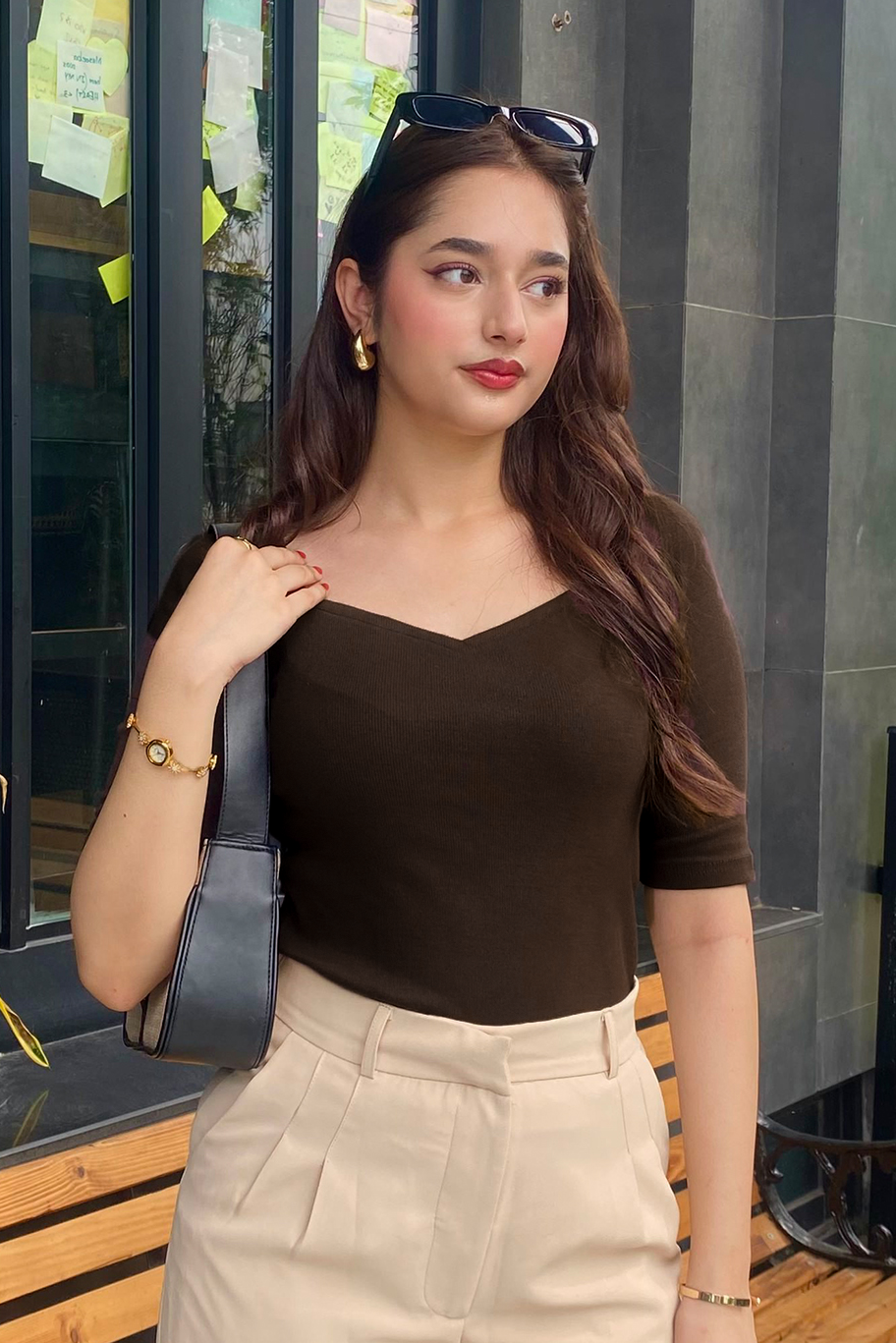 Sweet Heart Neck Top - Chocolate Brown