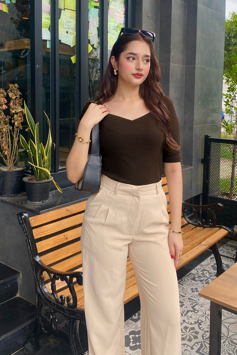 Sweet Heart Neck Top - Chocolate Brown