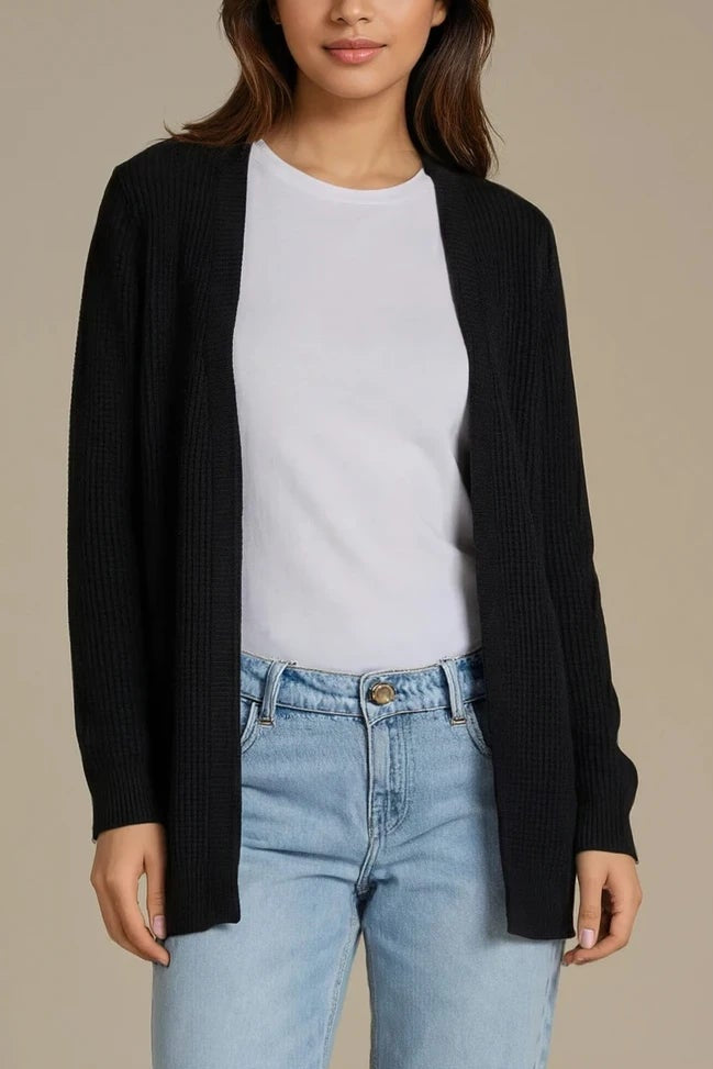 Front-Open Knit Cardigan - Black Main image