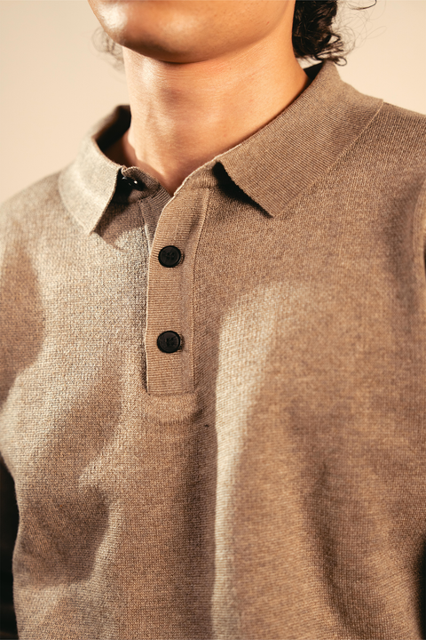 Classic Knitted Polo Shirt - Camel